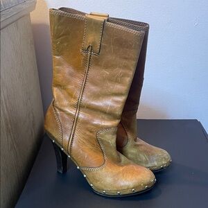 Stylish Tan Leather High Heel Boots
